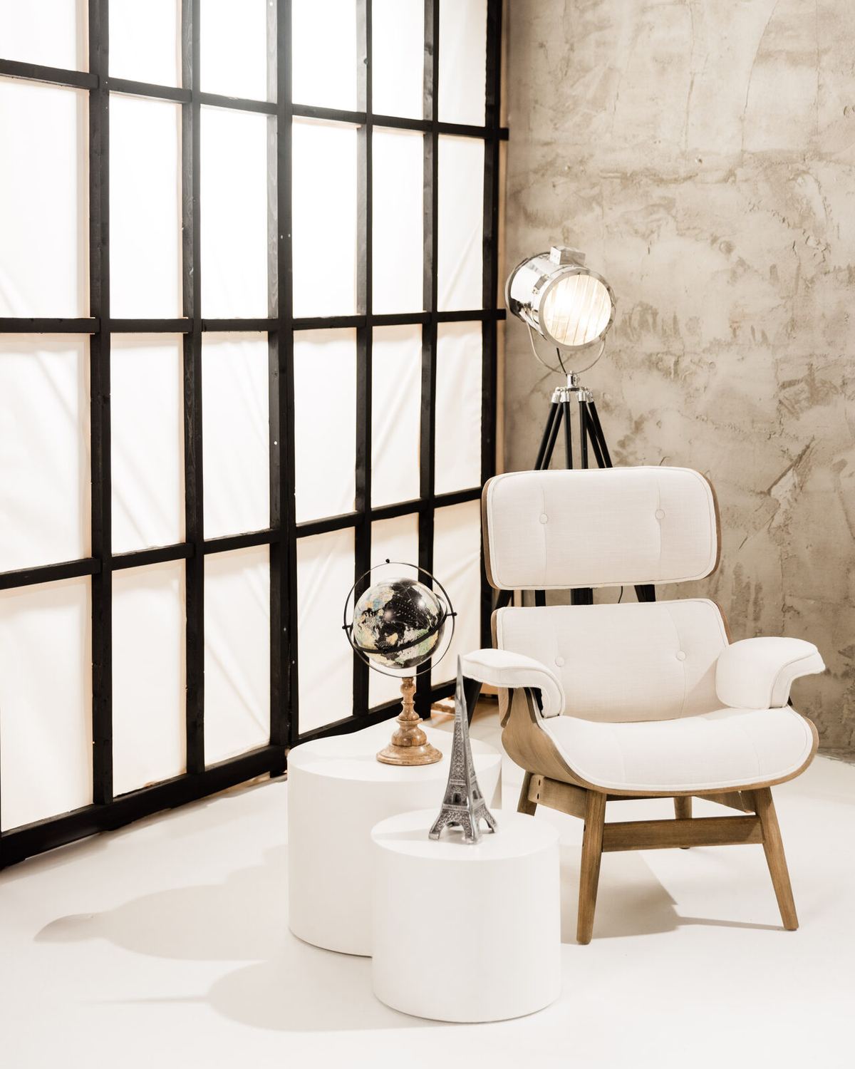 Monochrome Loft — chair and globe