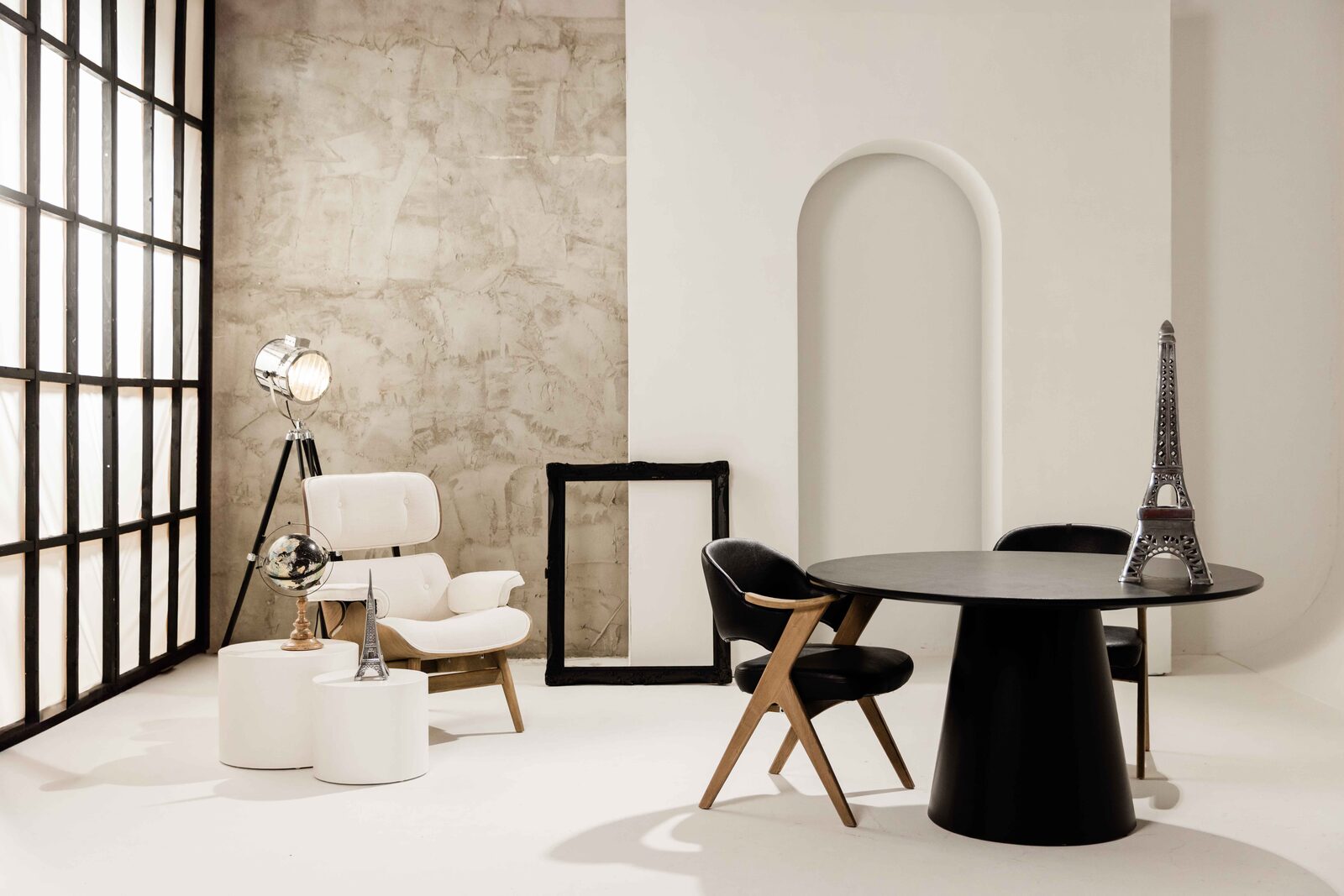 Monochrome Loft — black and white modernist studio space